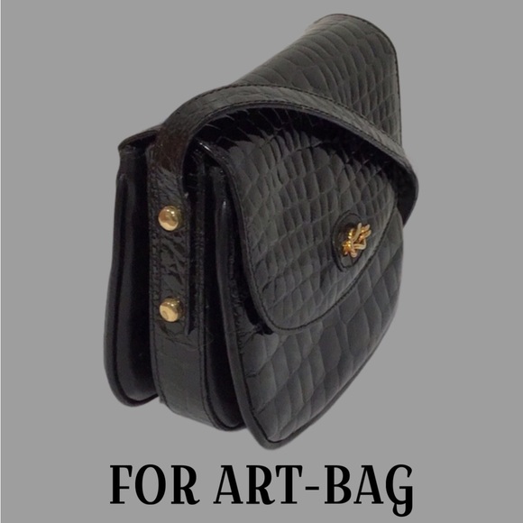 FOR ART-BAG Patent Leather Croc Embossed Small Crossbody, Made in Italy, Black - Picture 1 of 12